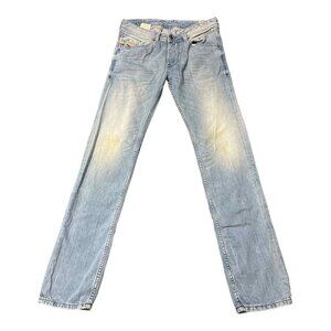 Diesel Belther Jeans Mens 29x32 Light Wash Blue Straight Leg Denim Distressed